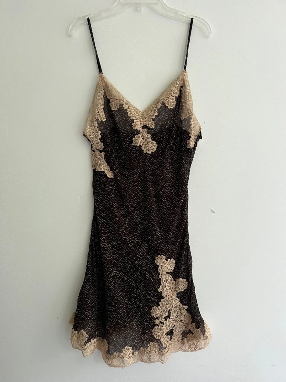 Elle Macpherson Intimates 100% Silk Black Polka Dot Lace Chemise Slip Size Large